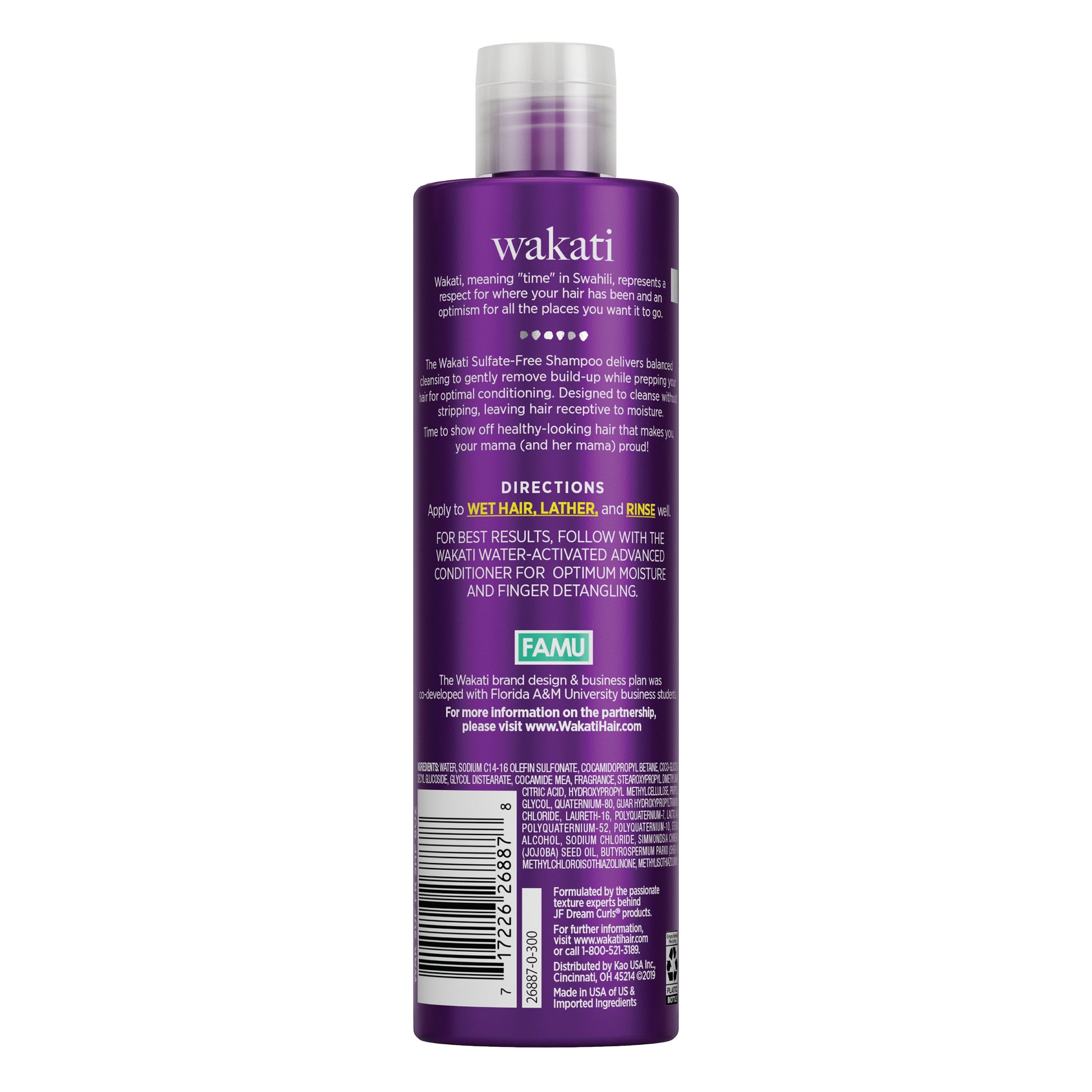 wakati sulfate-free shampoo back of packaging